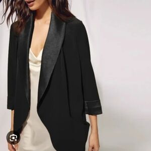 Aritzia Wilfred Chevalier Draped Crepe Blazer Black Satin Trim Office Jacket